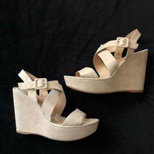 Born Crown Leather Wedge Platform Nude Sandals